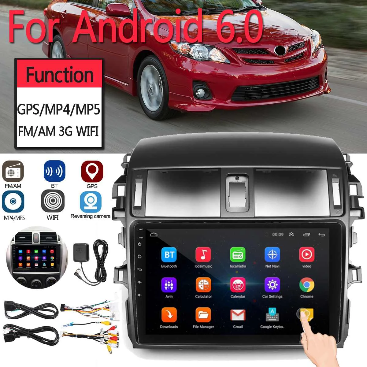 

9Inch Android 6.0 for Android 8.1 Car Stereo Player MP4 MP5 FM AM 3G WIFI bluetooth GPS Rear Camera for Toyota Corolla 2008-2013