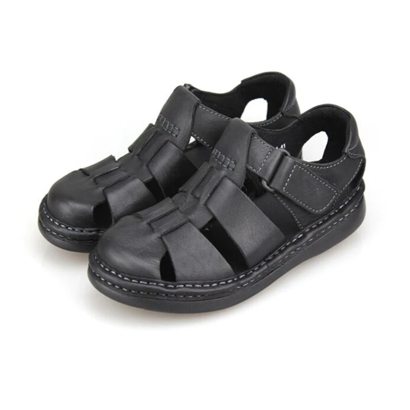 Soft Close Toe Men Real Leather Hollow out Sandals Man Summer Sport Shoes Beach Sandals Hook Loop Light Weight US Size