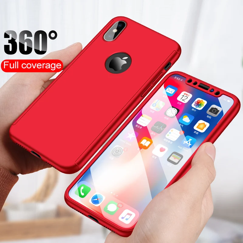 

360 Full Cover PC Protective Cover For iPhone XS Max XR X 7 Case Cover With Glass Phone Case For iPhone X 8 6 6s 7 Plus 5 5s SE