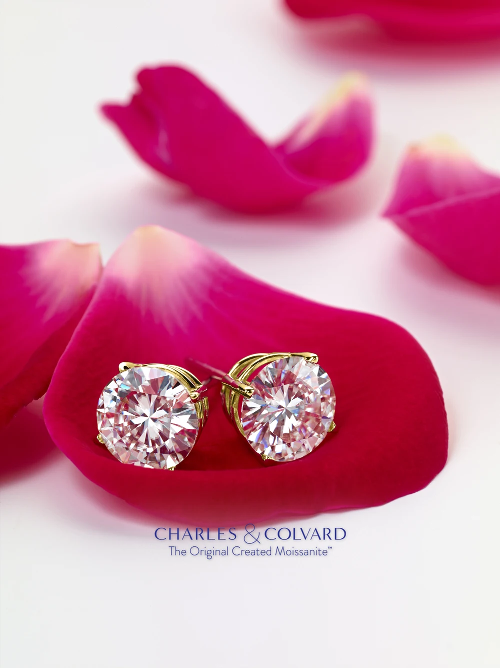 Круглые шпильки Charles & Colvard Forever One 2.00ct DEW из моиссанита 14 K желтое золото|studs|studs gold |