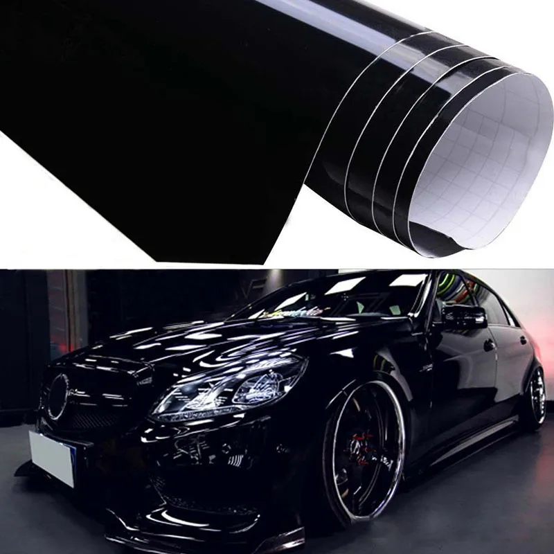 1pcs Shiny Gloss Glossy Black Car Film Wrap Vinyl Decal Exterior Inner Refit Sticker 59*152cm Adhes