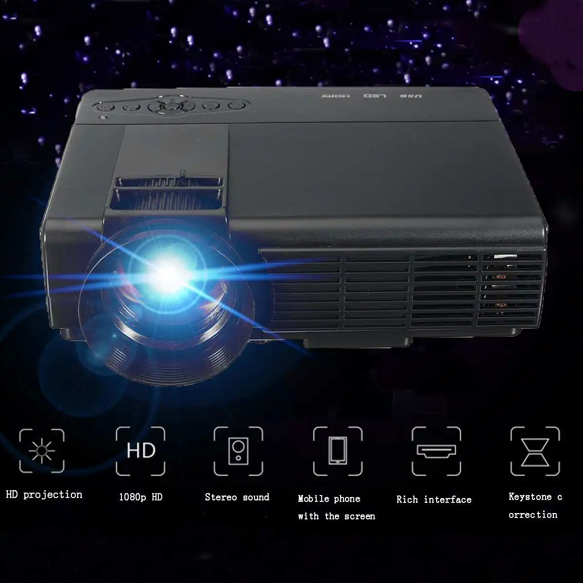 LEORY Q5 3D HD 1080P 3000 Lumens 800 x 480 Resolution Home Theater Multimedia LED Projector for Home cinema Black/White