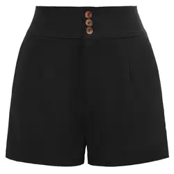 GK женские модные шорты Ретро винтажные однотонные повседневные шорты с высокой талией спереди шорты на пуговицах женская летняя одежда