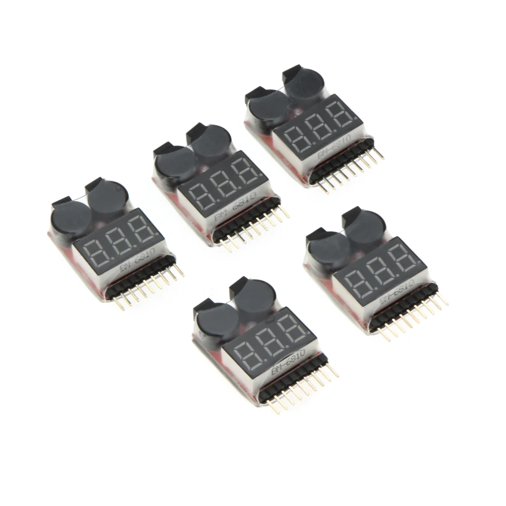 

5Pcs 1-8S RC Battery Indicator Li-ion Lipo Battery Tester Low Voltage Buzzer Alarm for RC Car Drone Boat Vehicles Charge Part