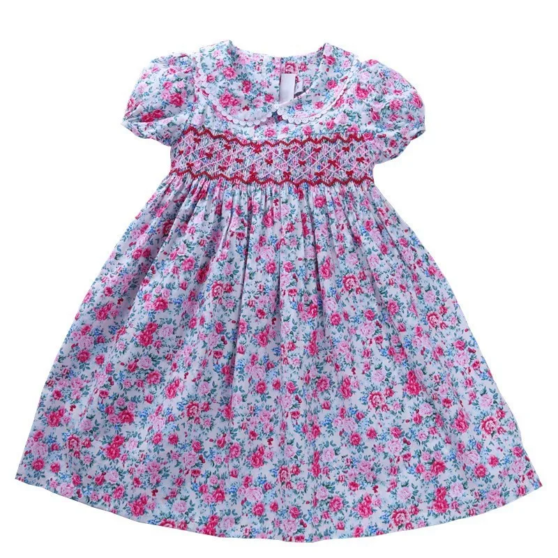 girl smocked dress cotton summer girls flower dresses for baby frock