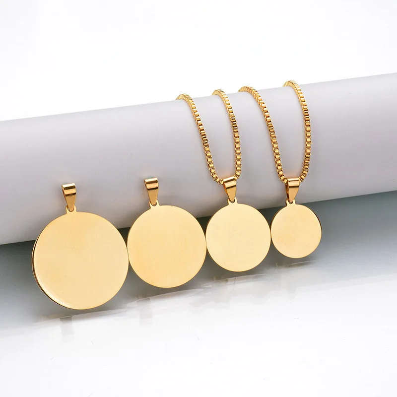 

Blank Gold Silver Black Color Round Mens Military Army Style 316L Stainless Steel Dog Tags Box Chain Pendant Necklace Jewelry