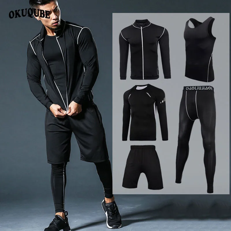 Ternos do Esporte Conjuntos de Roupas de Secagem Ginásio de Treinamento de Fitness Homens Compressão Sportswear Rápida Execução Corredores Esportes Treino Correndo Conjunto