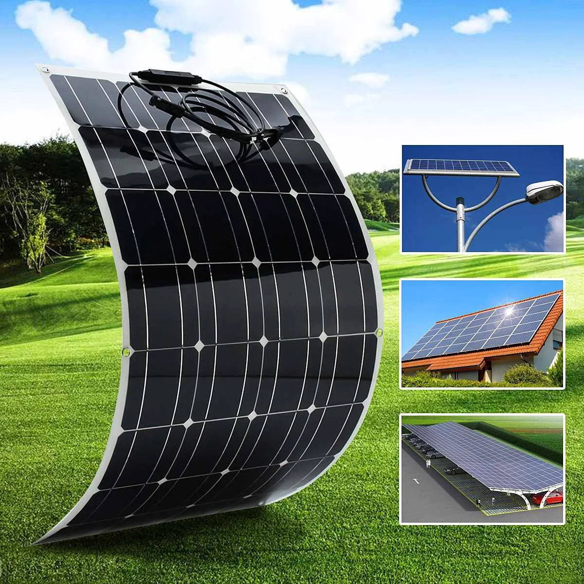 

12V 100W Flexible Solar Panel Plate Solar Charger For Car Battery 12V Phone Battery Monocrystalline Cells 18V US AU UK Stock
