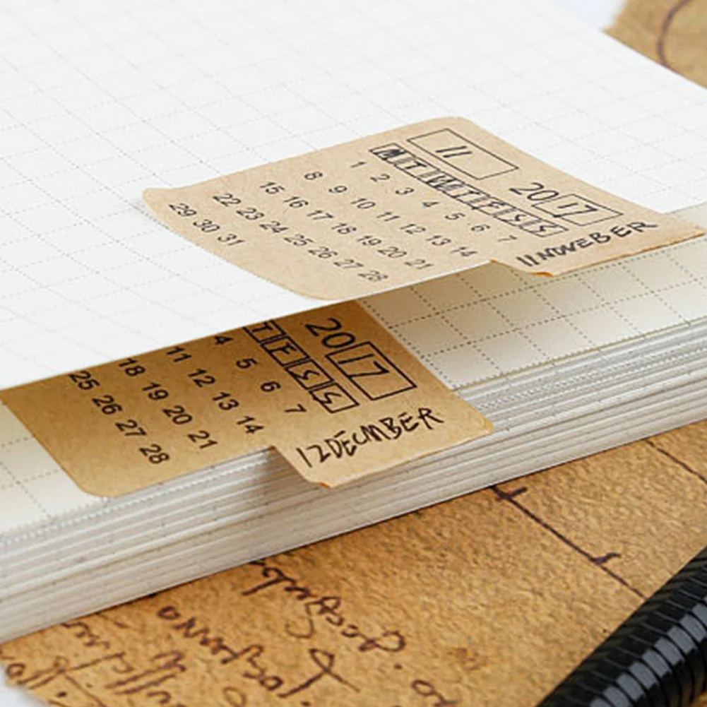 

4 Sheets Stationery Handwritten Stickers Label Kraft Paper Index Calender Notebook Organizer