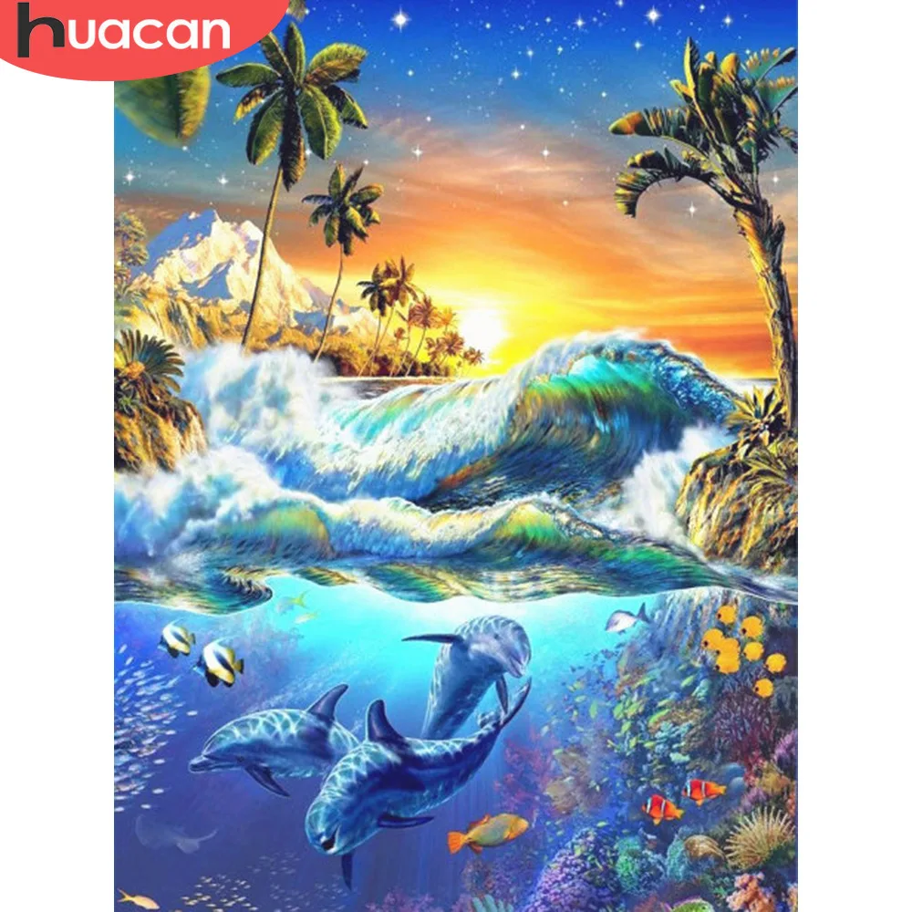 

HUACAN 5D DIY Diamond Painting Full Square Animal Fish Rhinestone Pictures Embroidery Sale Diamond Mosaic Home Decor Gift