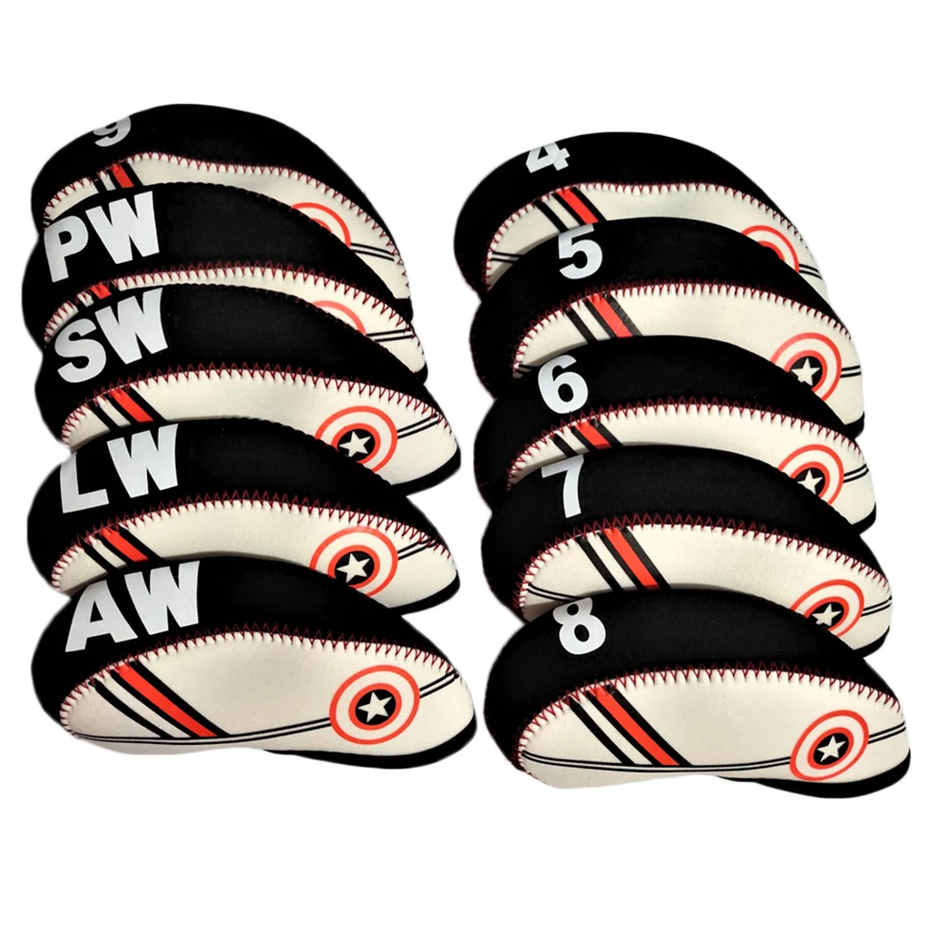10pcs Premium Golf Iron Putter Covers Headcover with Number 4-9, AW,SW,PW,LW  13 x 6cm