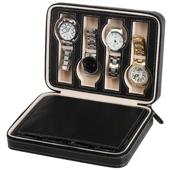 

8 Grids PU Leather Watch Box Storage Showing Watches Display Storage Box Case Tray Zippere Travel Jewelry Watch Collector Case