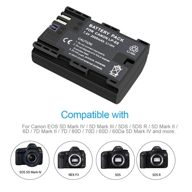 LP E6 E6N батарея Япония Sanyo Cell + Led Dual USB зарядное устройство для Canon EOS 6D 7D 5DS 5DSR 5D Mark II 60D
