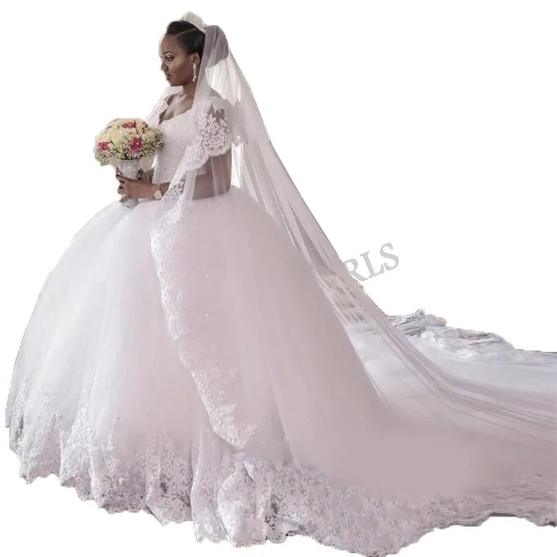 Luxury Ball Gown Wedding Dress Cathedral/royal Train V Neck Wedding ...