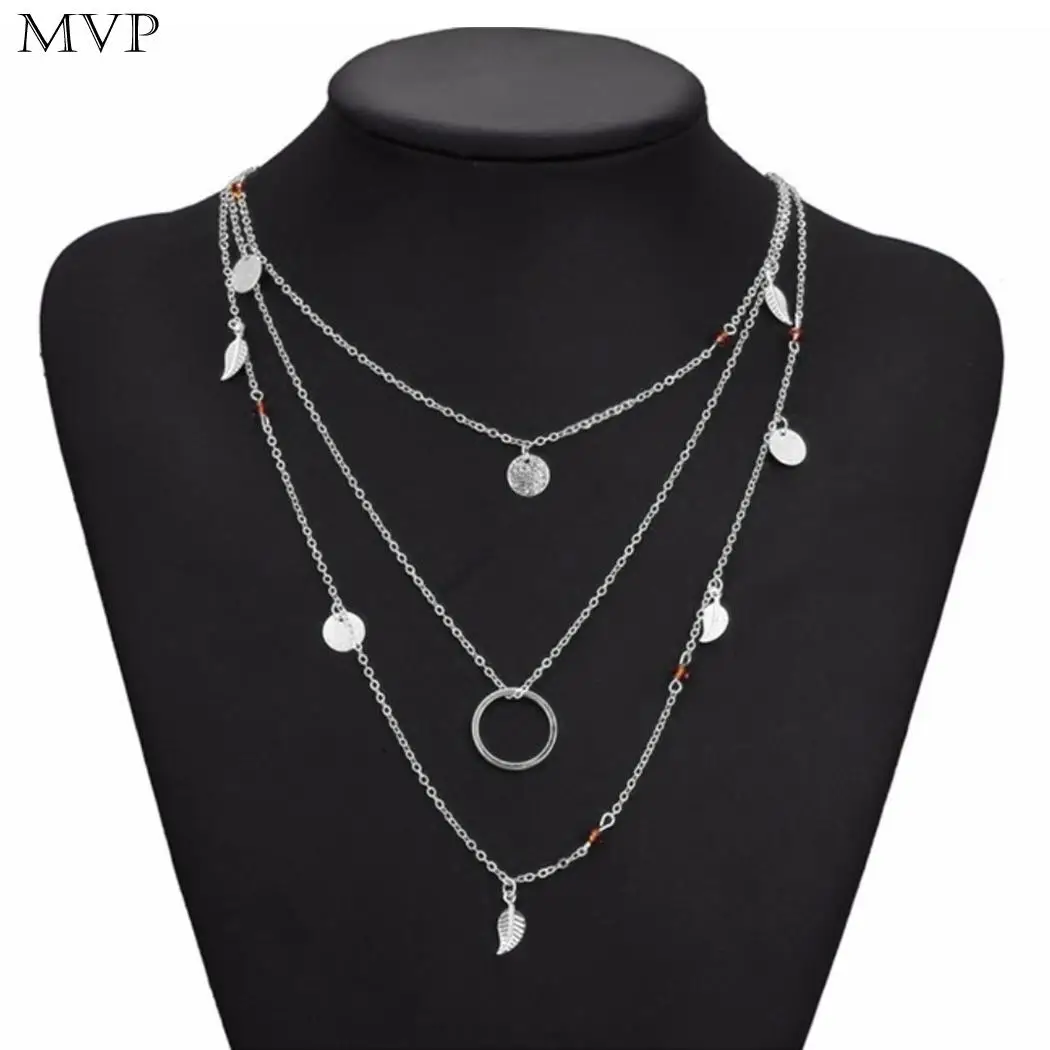 

Fashion Women Multi Layer Necklace Geometric Circle Leaves Pendant Party, Daily Wear, etc Chain Jewelry