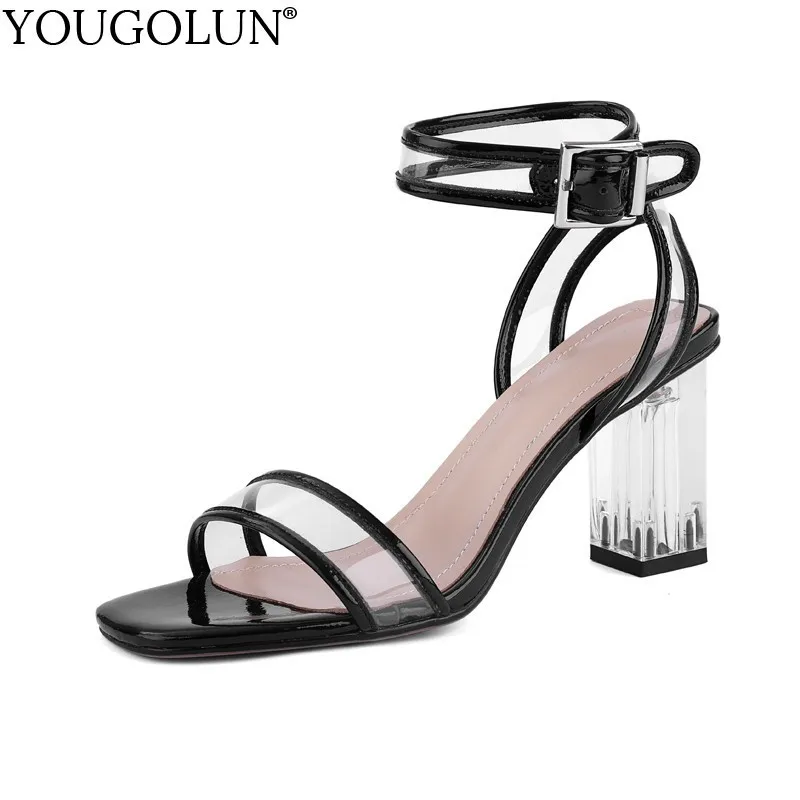 

Women PVC Clear Sexy Open Toe Sandals Strange Style Heel New Plastic Buckle Strap Womans High Heels Black White Party Shoes C118