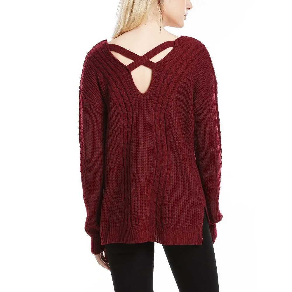 PEONFLY Сексуальная спинки для женщин s свитеры для v-образные вырезы пуловеры джемпер уличная вязаная одежда черный, красн