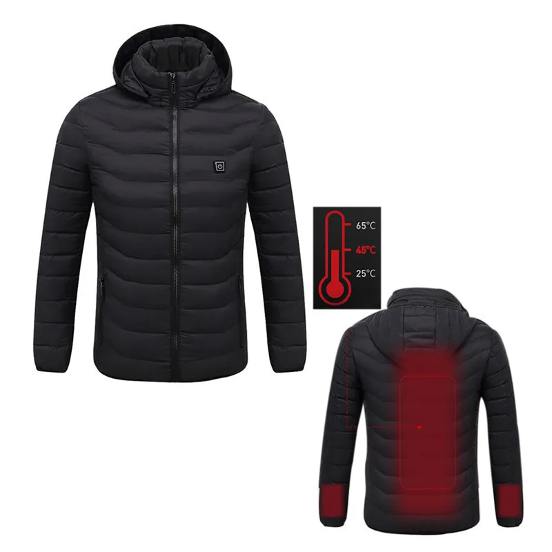 

2 Color Electronic Man's Heating Jacket Mens Winter Heated USB Hooded Work Jacket Coats Adjustable Temperature Control