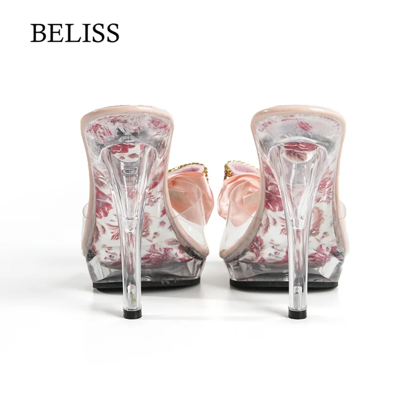 BELISS/женские босоножки; прозрачные летние шлепанцы; Босоножки с открытым носком; пикантные женские шлепанцы на высоком каблуке для ночного клуба; обувь на платформе; S50