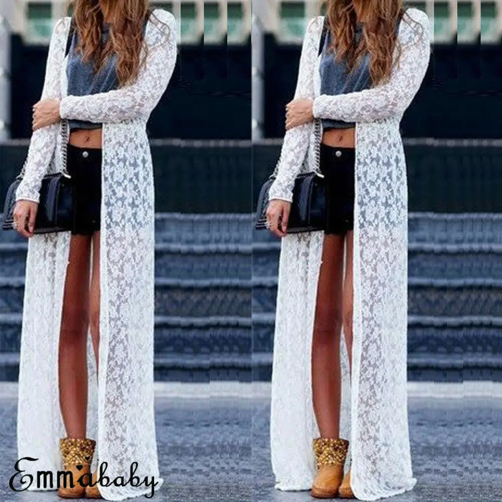 

Summer Women Swimsuit Bikini Cover Up Sexy Beach Cover Ups Lace Crochet Elegant Beach Bathing Long Tops Open Stitch Outwear