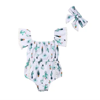 

2019 Newborn Baby Girl Outfits Jumpsuits Cactus Romper Headband 2PC Clothes Set 0-24M