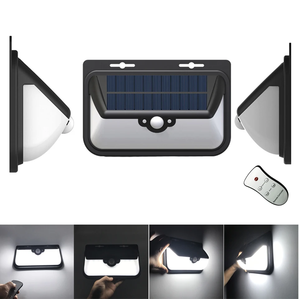 

Outdoor remote control Solar Motion Sensor 68 LEDs wall Light waterproof 3 sides view Sensor Detection 3Working Modes wall lamp
