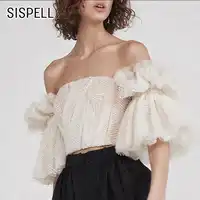 SISPELL セクシーなオフショルダーの女性トップスとブラウススラッシュネックフレアスリーブバックレスショートブラウス女性のシャツファッション服