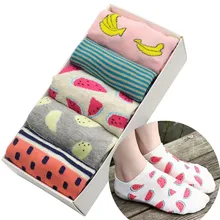 Фруктовые женские короткие носки 5 пар/уп. Хлопковые женские носки с принтом банана, арбуза, ананаса низкие летние короткие носки с подарочной коробкой