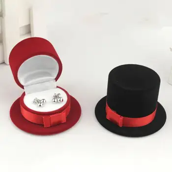 

Lovely Top Hat shape Velvet Custom Ring Pendant Box For Wedding Engagement Rings Jewelry Box Organizer 5*4cm