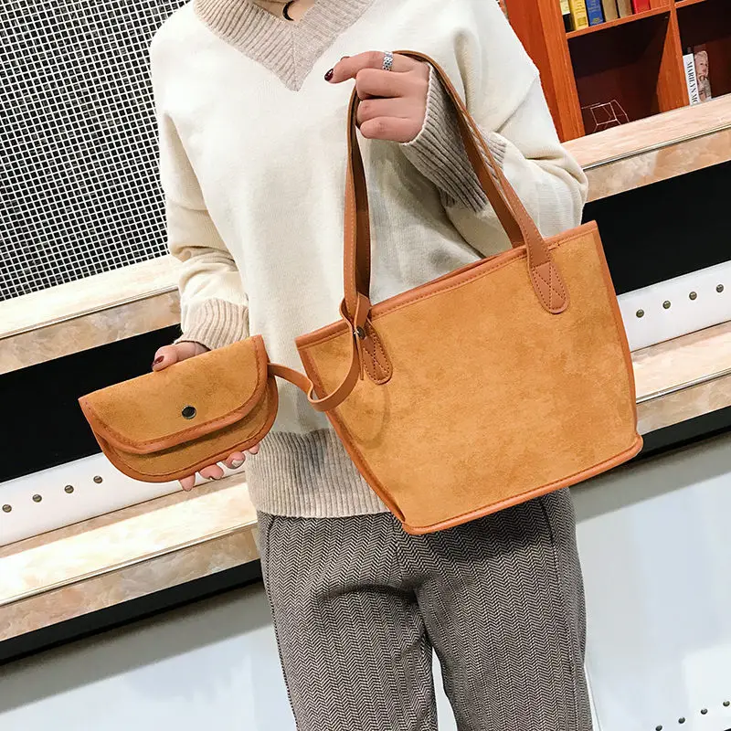 

Women Handbags Solid 2pcs Casual Tote Small Purse Bags Soft Felt Women Shoulder Bags for Gitrls Lepoard Designer Bolsa Feminina