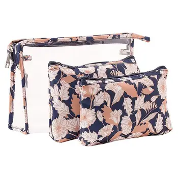 

Three-Piece Cosmetic Bag Set Transparent PVC Portable Waterproof And Dustproof Travel Bags Printed Clear Compact Toiletry Bag