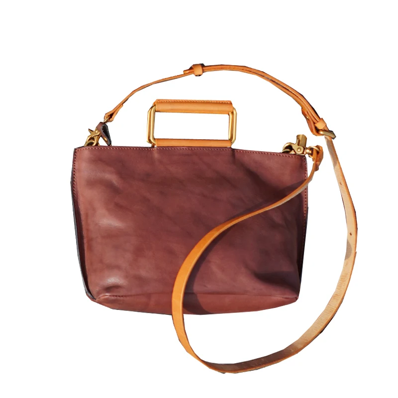 

Art vertical tote portable brief case retro Cow Skin large capacity female Handbag Vegetable Tanned Leather Messenger bag Women