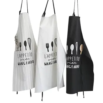 

Simple Cotton Apron Fashion Man Women Waist Apron With Pocket Spoon Fork Picuture Catering Chef Waiter Bar Kitchen Aprons
