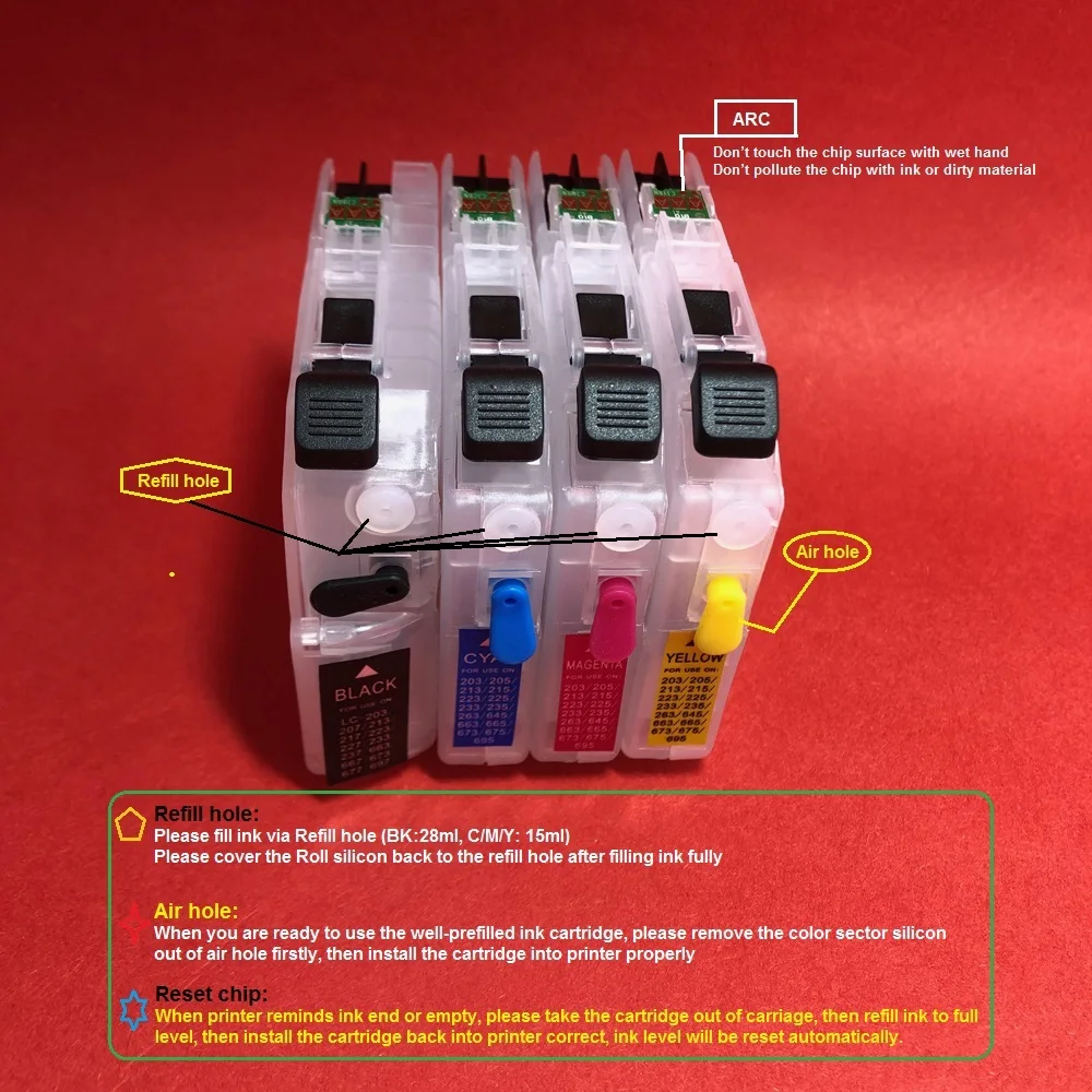 

YOTAT Refillable LC 663 ink cartridge LC663 for Brother MFC-J2320 MFC-J2720 printer with ARC chip