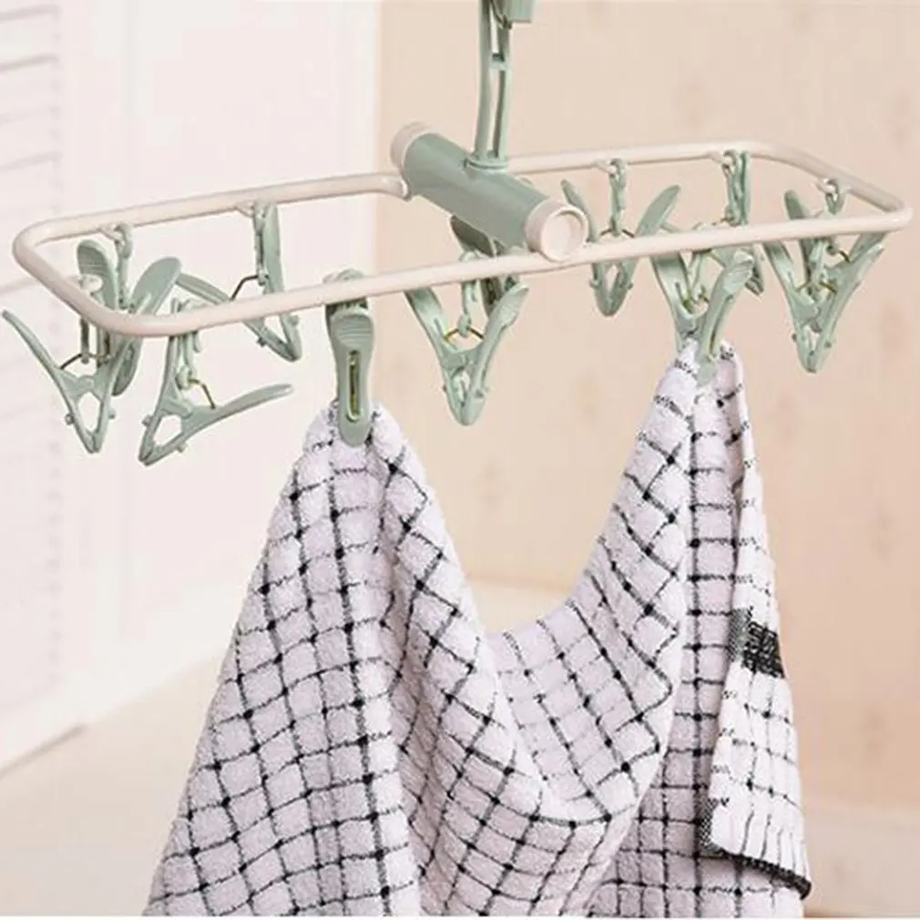 

Clothes Hanger Foldable Multi Head Clamp Underwear Socks Rack Household Family Home Organizer Clothing Holder