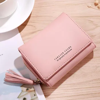 

Wallet Woman's New Buckle Short Tassel Multi-Card Japanese Korean Version Of The Wallet Large Capacity Zip Coin Purse B115