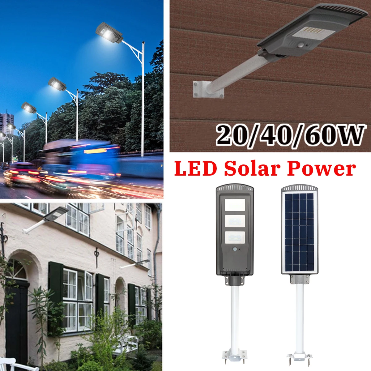 20//40W LED Solar Light Outdoor Wall Street Light Sensor Lamp Remote Control UK