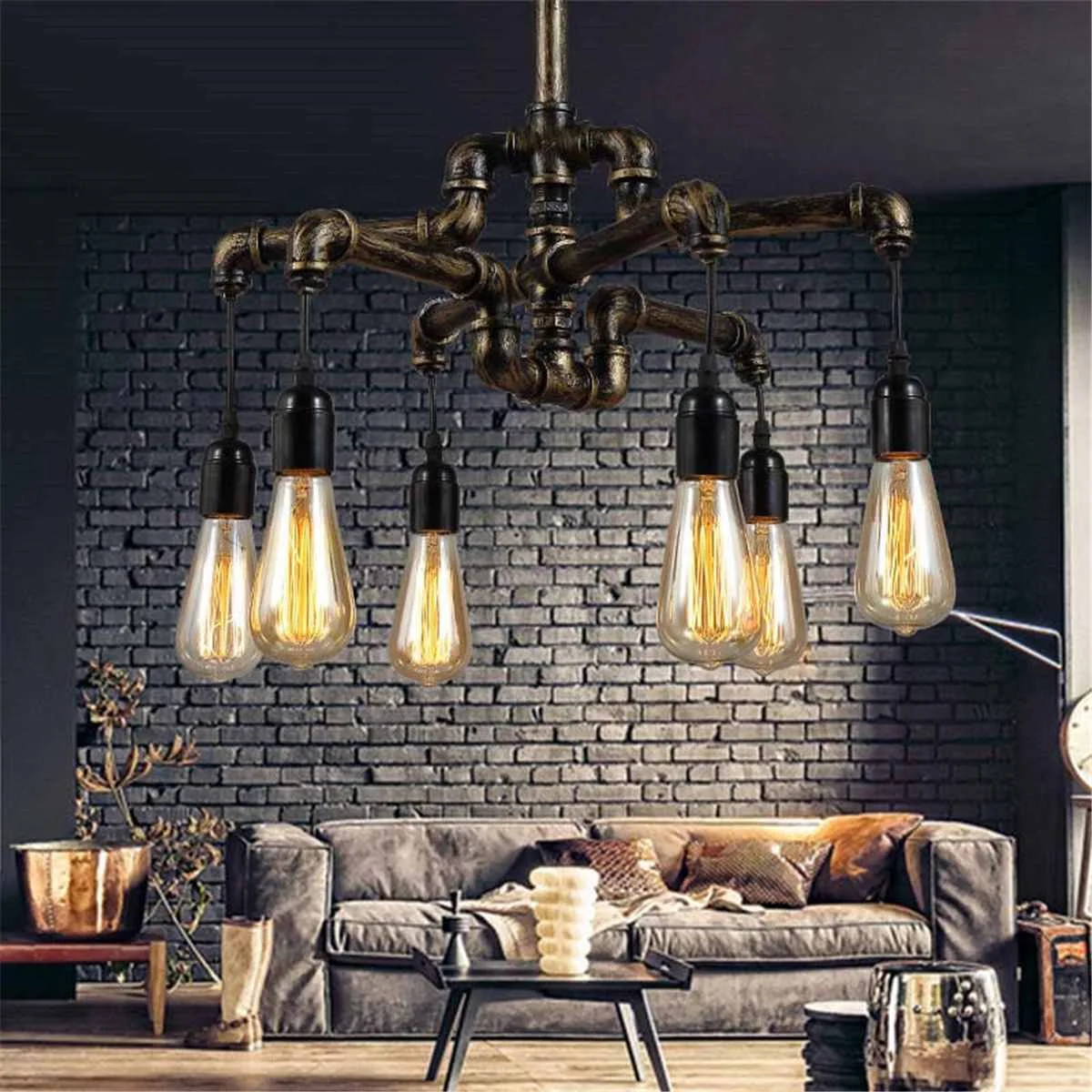

Vintage Loft Style Vintage Industrial Lamp With 4/6 Edison Lights Retro Water Pipe Pendant Light Hanglamp for Restaurant Coffee