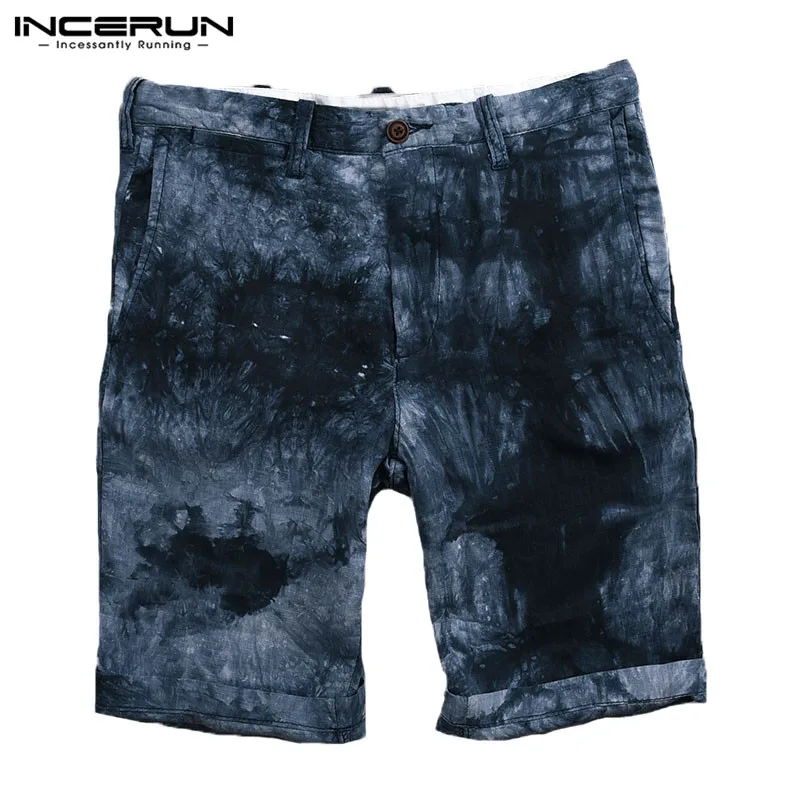 Мужские пляжные шорты с чернильным галстуком для отдыха, модные шорты, хлопковые шорты до колена с цветочным принтом и пуговицами, мужские шорты унисекс