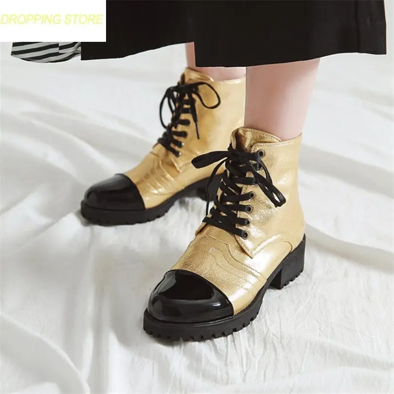 

Womens Lace Up Med Heels Ankle Boots Winter Platform Party Oxfords Shoes Casual Shoes Round Toe Punk Riding Boots