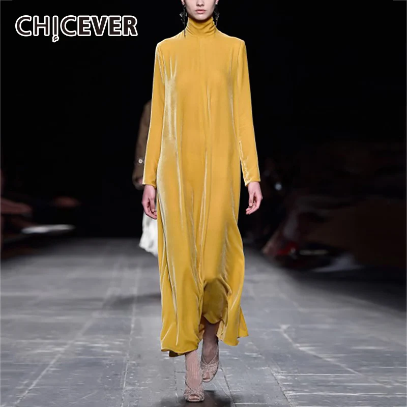 

CHICEVER Winter Vintage Volour Slim Dress Female Long Sleeve Loose Big Size Turtleneck Pullovers Women Dresses Clothes Vestidos