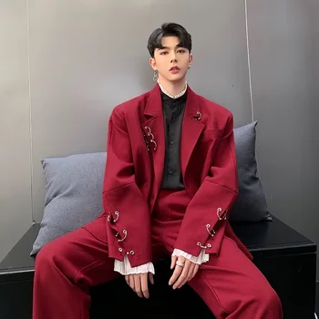 

2019 New Men Streetwear Hip Hop Iron Ring Suit Men Casual Blazer Jacket Male Vintage Suit Coat Costume Homme Terno Masculino