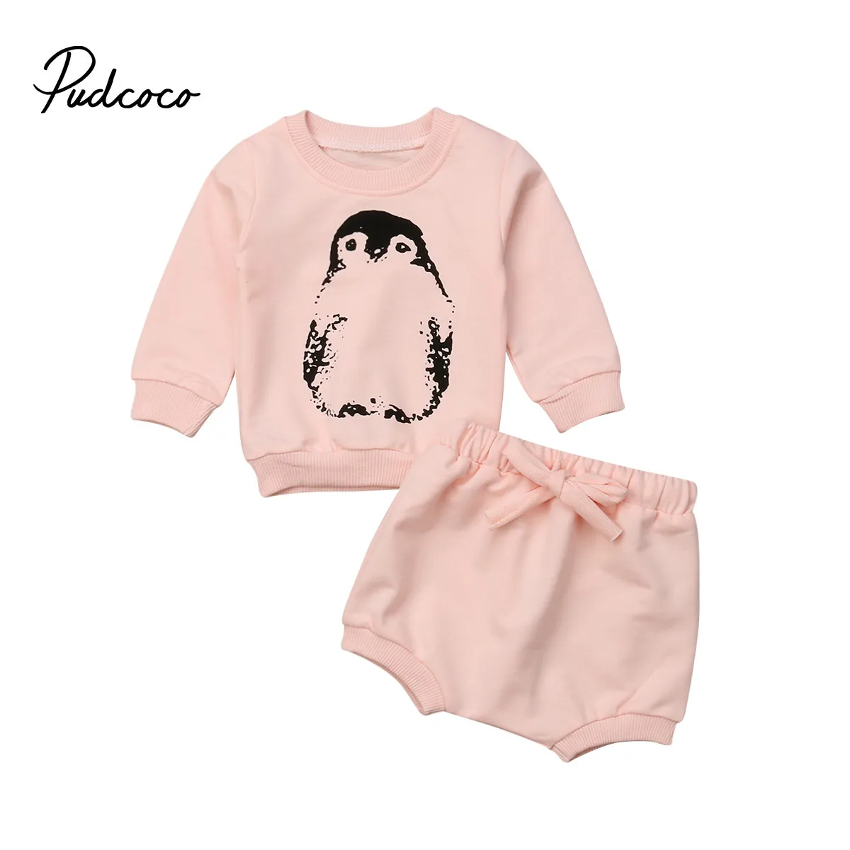 Cute Penguin Infant Kids Baby Girl Boy Pink Sweater T shirt Tops+Pants