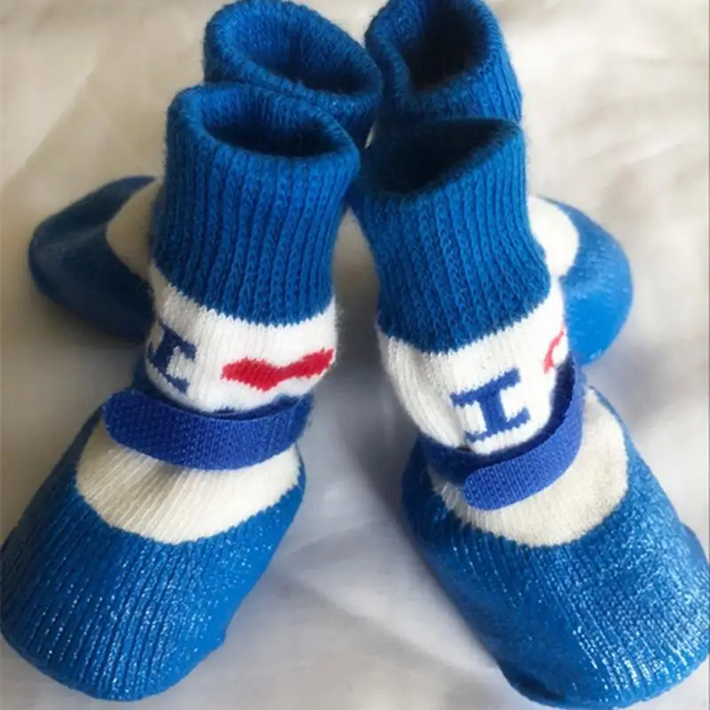 4PCS Non Slip Dog Socks Autumn Winter Love Pattern Pet Socks Cute Puppy ...
