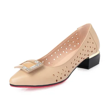

Noble Elegant Square Buckle Women Shoes Fashion Shoes 2019 New Breathable Hollow Real Leather Shoes High Heels 35 Mm Plus Size