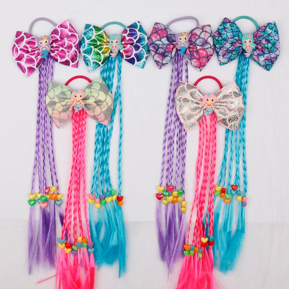 

ncmama Hair Accessories Hair Bows for Girls Hair Rubber Band Scrunchy Ponytail Gum Hair Rope Cute Mermaid Handmade Kids Headwear