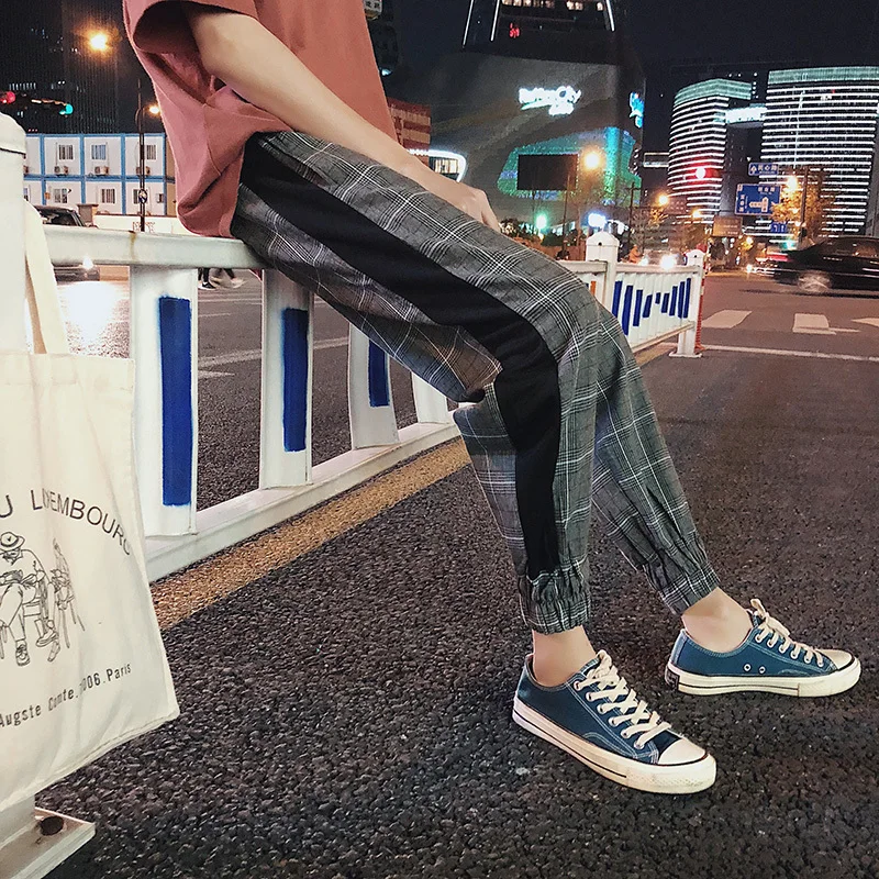 Men's Casual Pants 2019 Spring Summer New Plaid Pants Loose Harem Pants Nine Pants Personality Fashion Teen Men's Urban Style Men's Casual Pants 2019 Spring Summer New Plaid Pants Loose Harem Pants Nine Pants Personality Fashion Teen Men's Urban Style