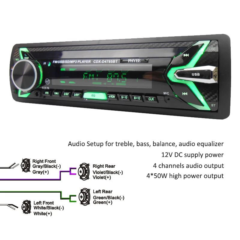 Detachable Car Radio Bluetooth Autoradio USB 1 Din Stereo Audio MP3 Player SD Aux-in FM Tuner High Power Head Unit PHYEE 4785BT Detachable Car Radio Bluetooth Autoradio USB 1 Din Stereo Audio MP3 Player SD Aux-in FM Tuner High Power Head Unit PHYEE 4785BT