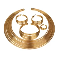 Комплект металлических украшений ручной работы из 4 предметов в африканском стиле, колье, серьги, браслет, кольцо для ежедневного ношения, вечерние, Свадебные мероприятия