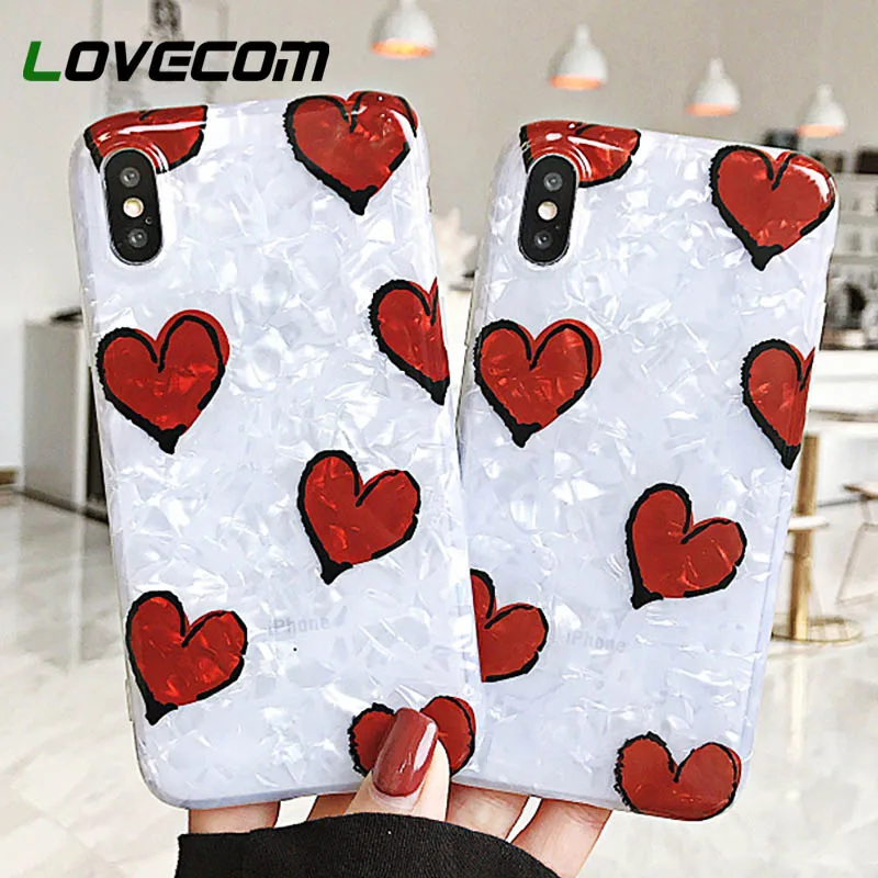

LOVECOM Dream Conch Red Heart Phone Cases For iPhone XS Max XR XS X 6 6S 7 8 Plus Soft IMD Phone Back Cover Coque Gift For Lover